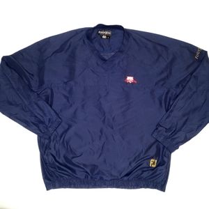 FootJoy Long Sleeve V-neck Pullover Windbreaker Jacket Mens Lg Blue/Gold #30204